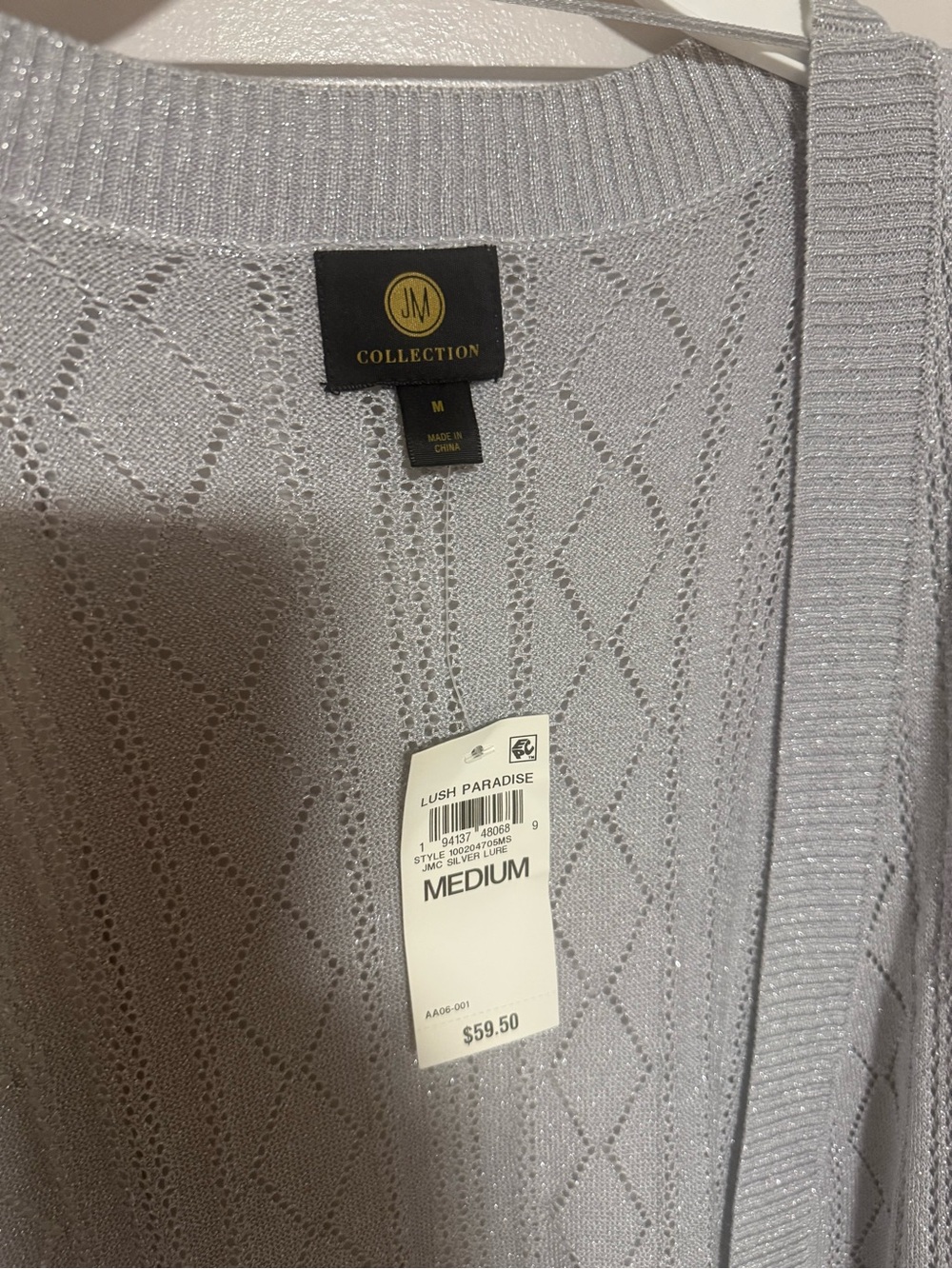 JM Collection Silver Open-Front Knit Cardigan